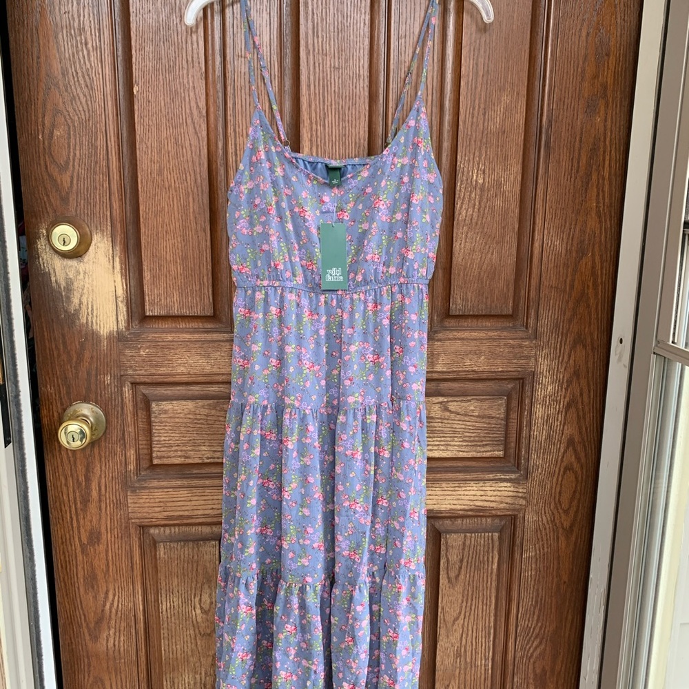 NWT Wild Fable purple floral tiered midi dress - Picture 3 of 12